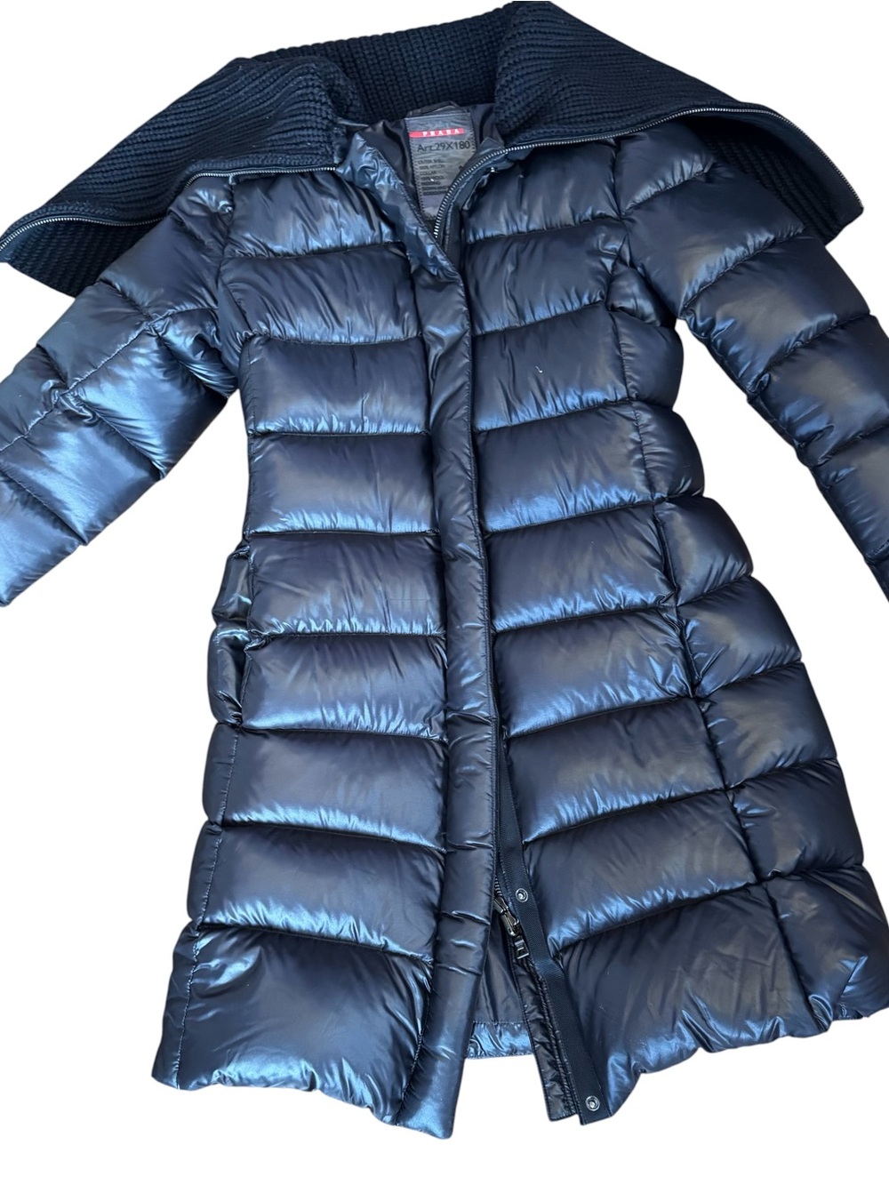 Prada sport Black Down Puffer Coat with Knit Shoulder Cape - Picture 5 of 16